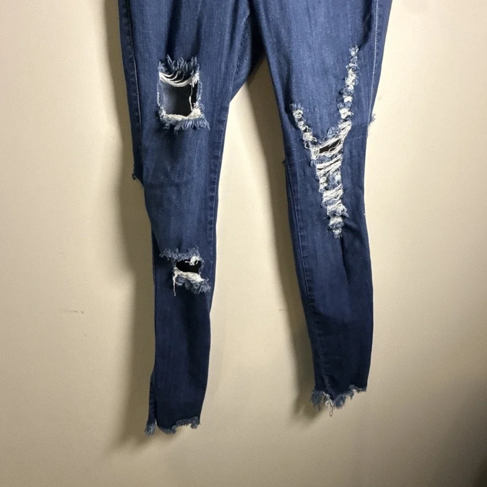 Vibrant Miu Womens Jeans Size 31 Blue Denim Stretch Distressed Mid Rise Skinny